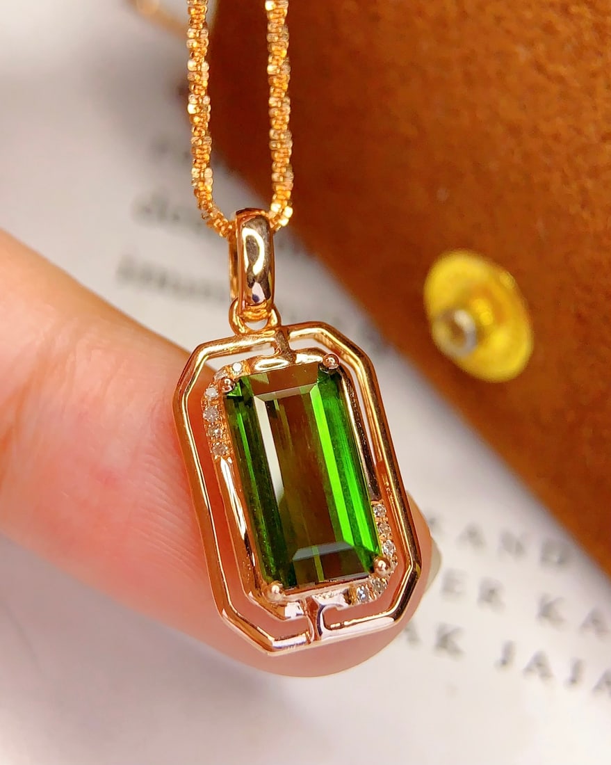 18K Gold Natural Tourmaline Pendant - 5