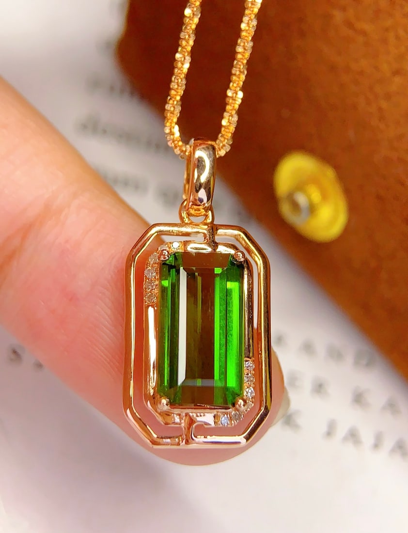 18K Gold Natural Tourmaline Pendant - 6
