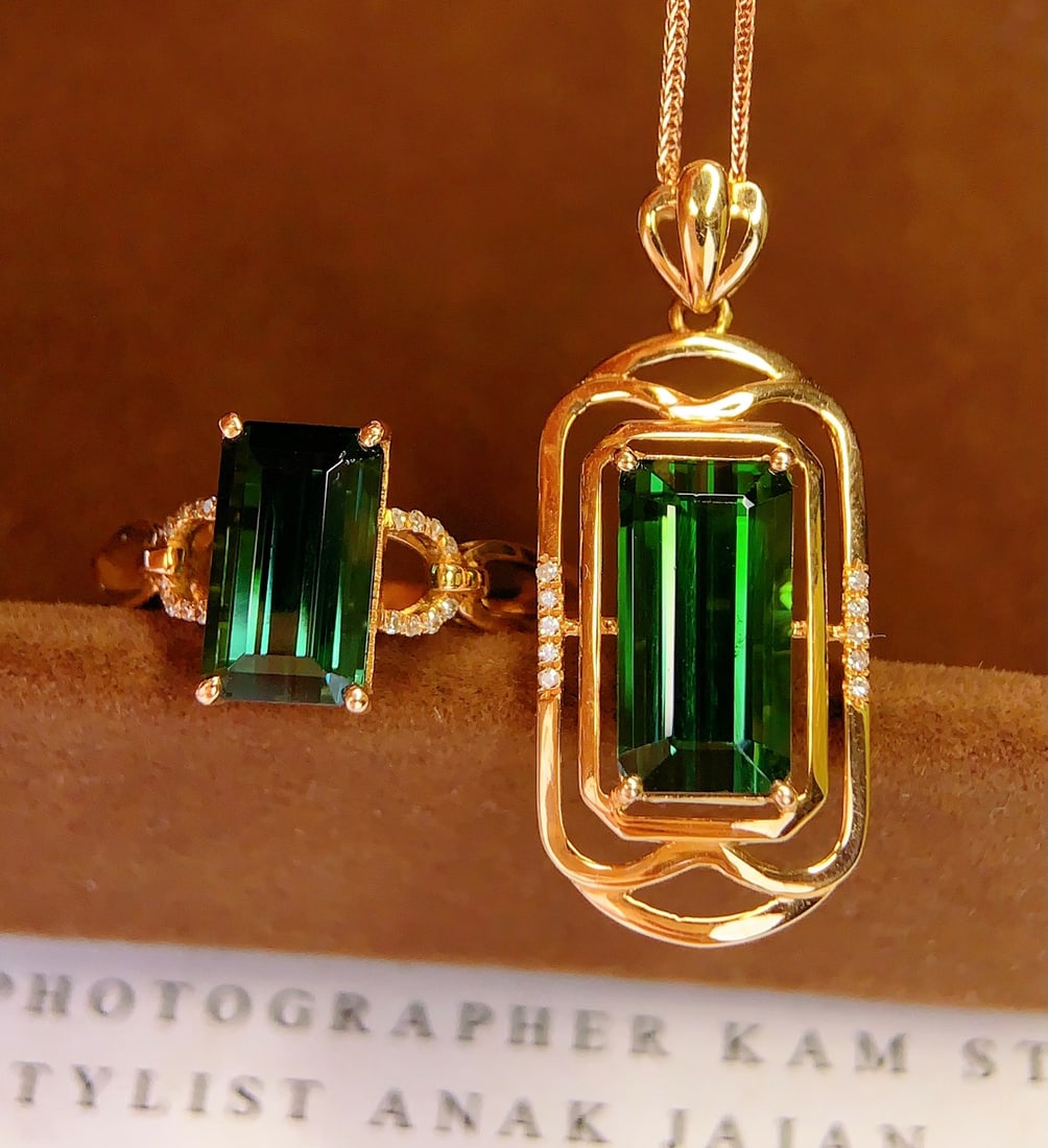 18K Gold Natural Tourmaline Set - 4