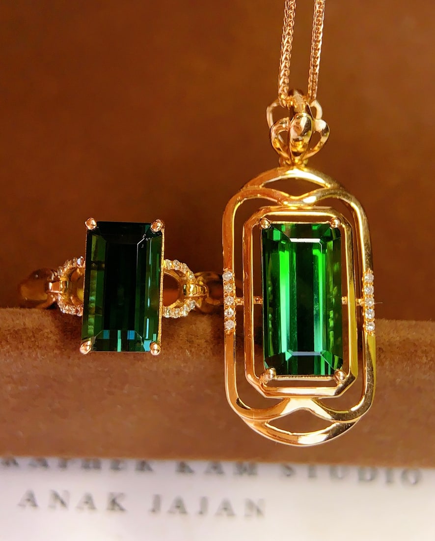 18K Gold Natural Tourmaline Set - 6