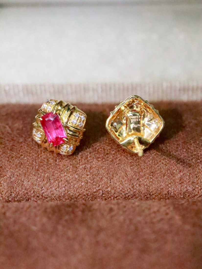 18K Gold Natural Ruby Earrings - 3