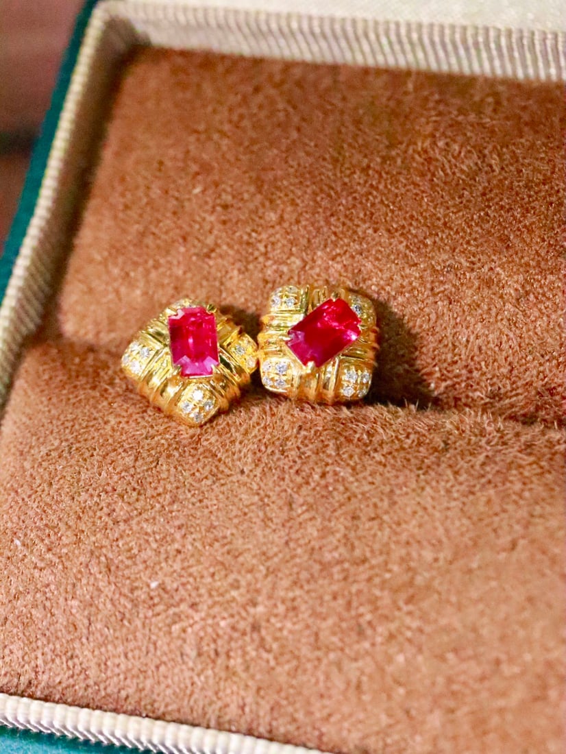 18K Gold Natural Ruby Earrings - 4