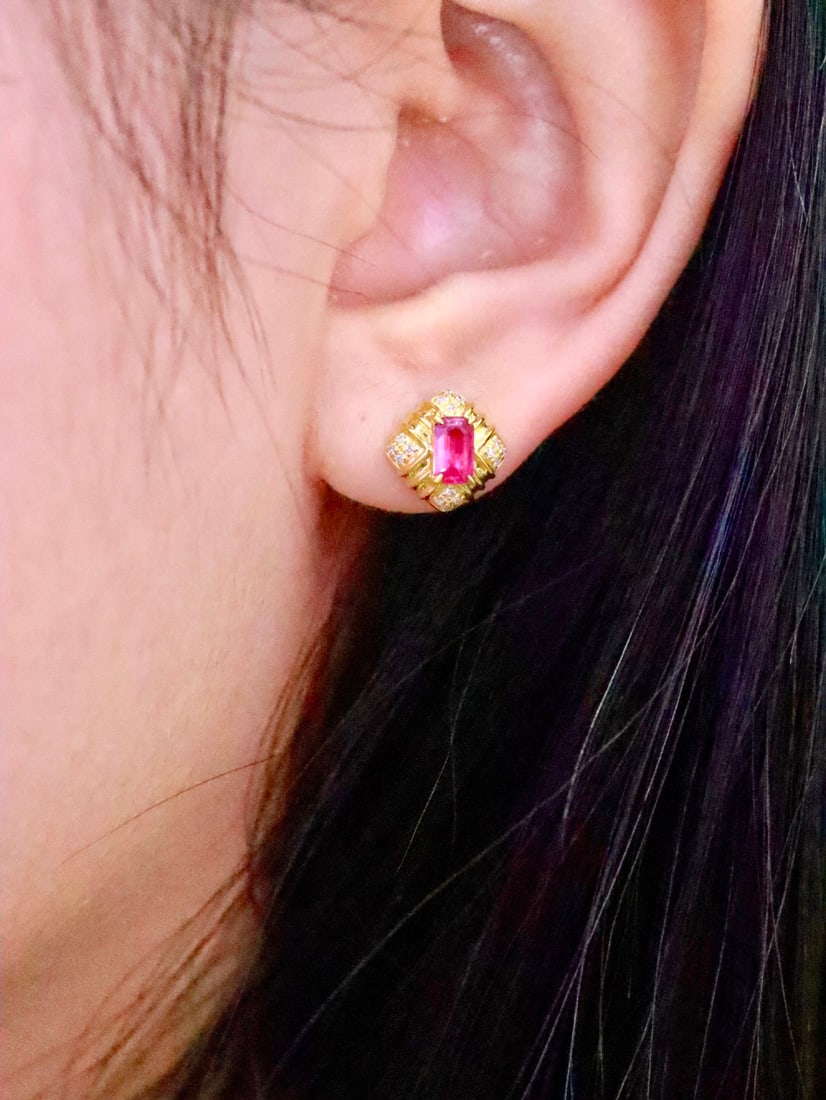 18K Gold Natural Ruby Earrings - 6