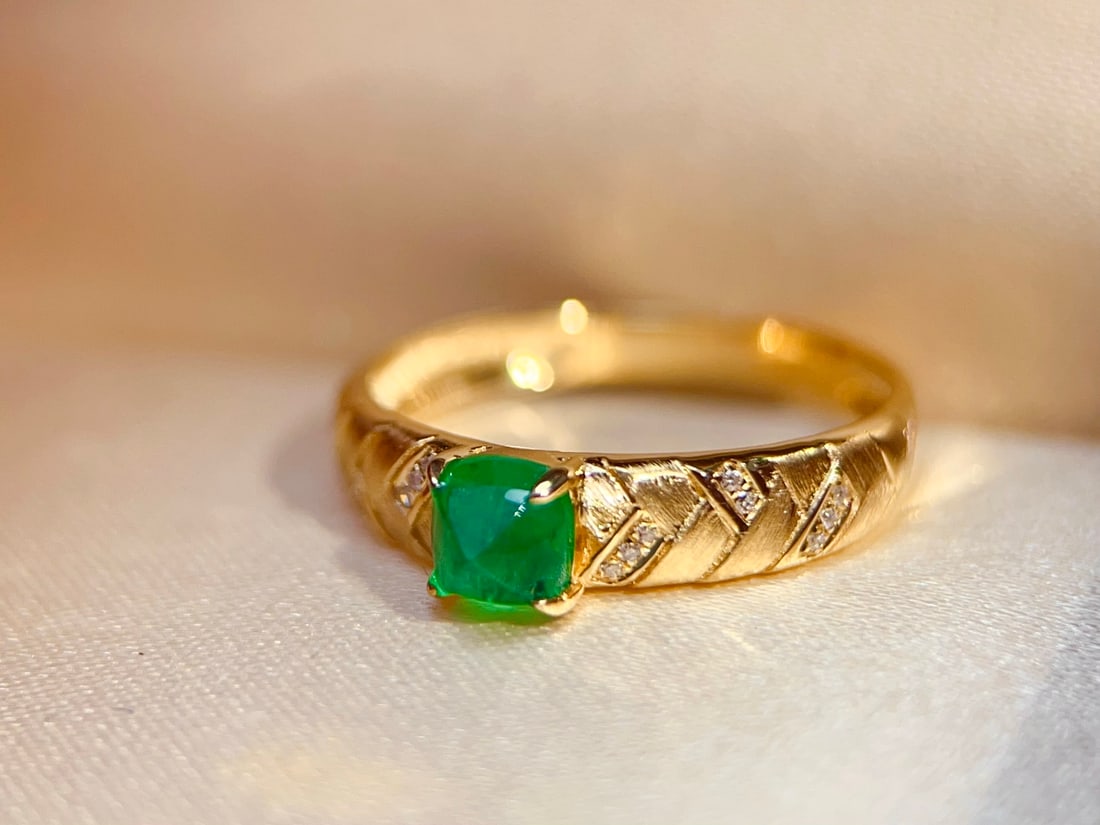 18K Gold Natural Emerald Ring - 3