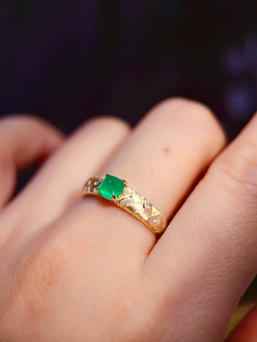18K Gold Natural Emerald Ring - 5