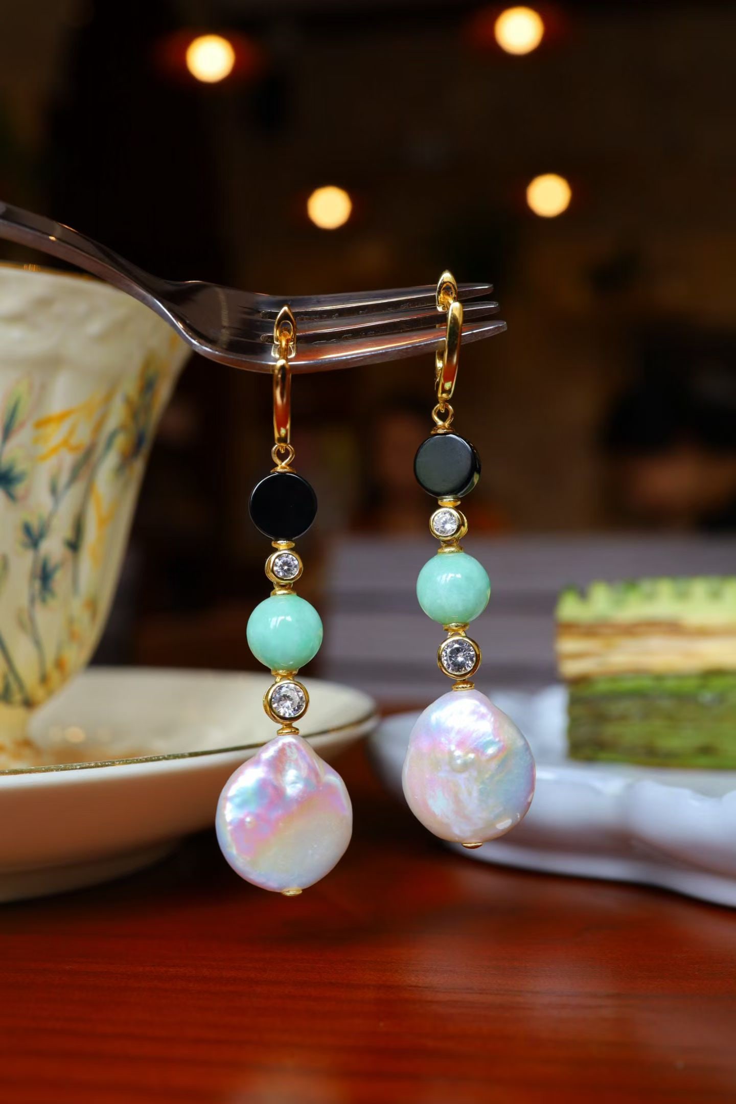 Natural Jadeite Pearl Earrings - 2