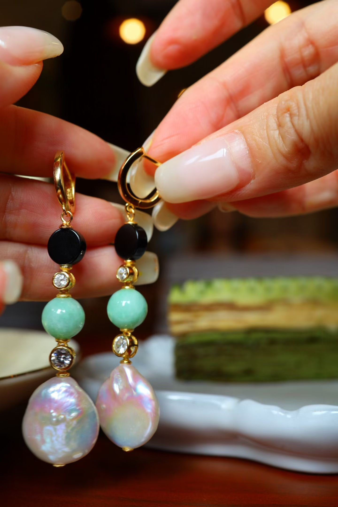 Natural Jadeite Pearl Earrings - 3