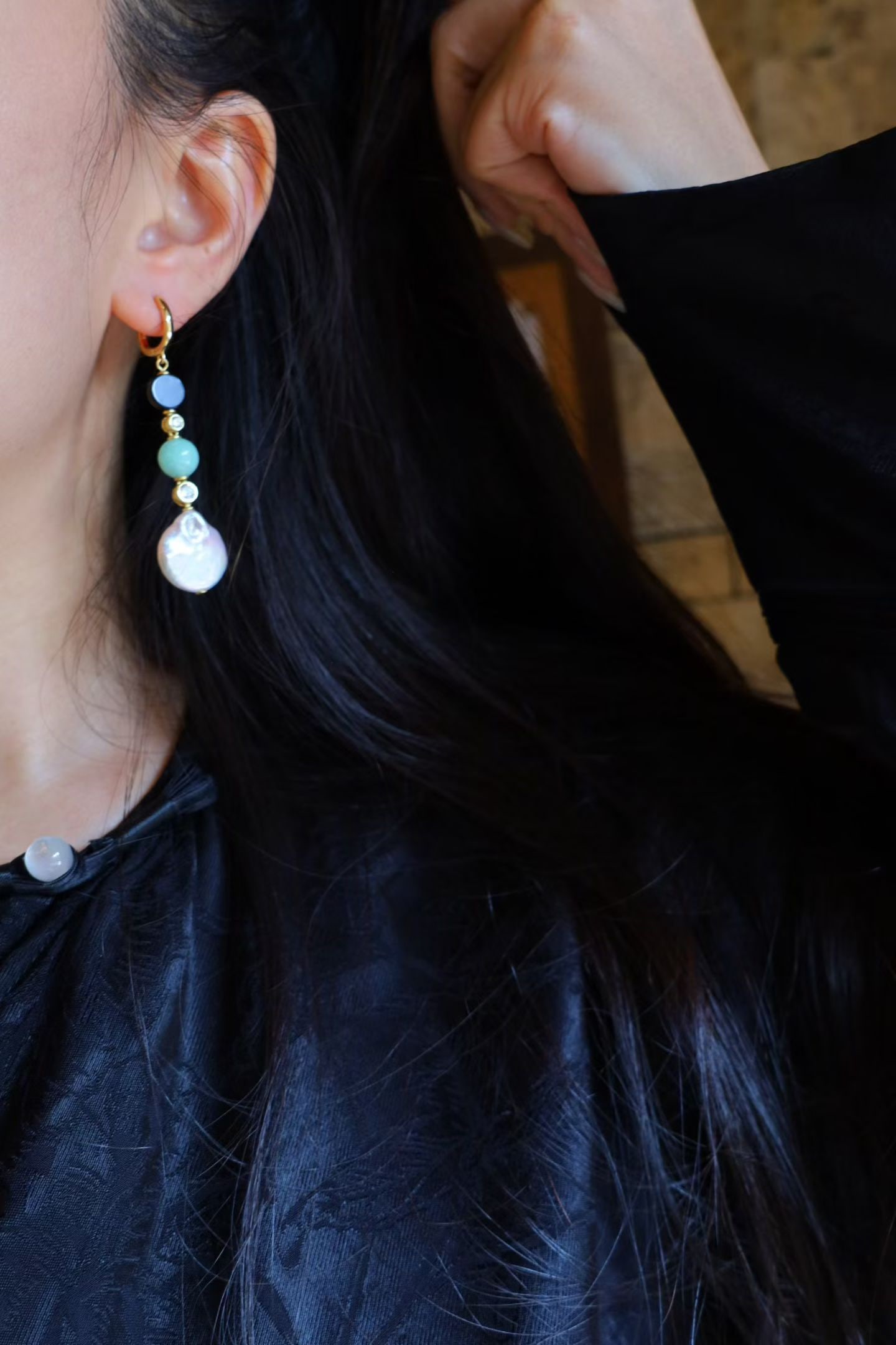 Natural Jadeite Pearl Earrings - 4
