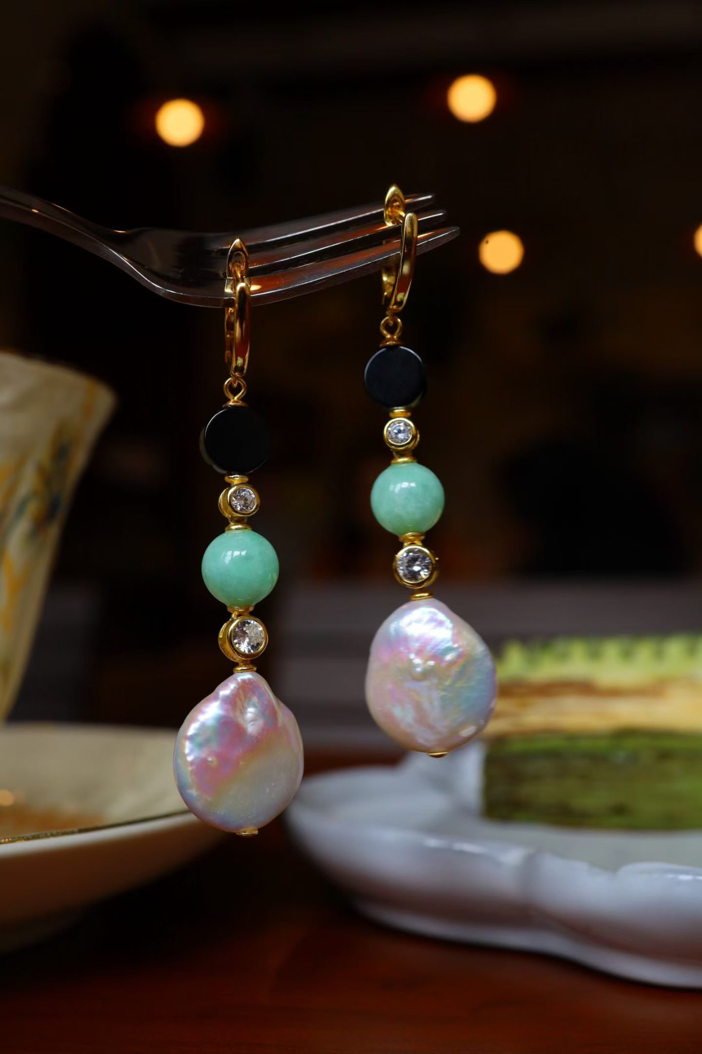 Natural Jadeite Pearl Earrings - 5