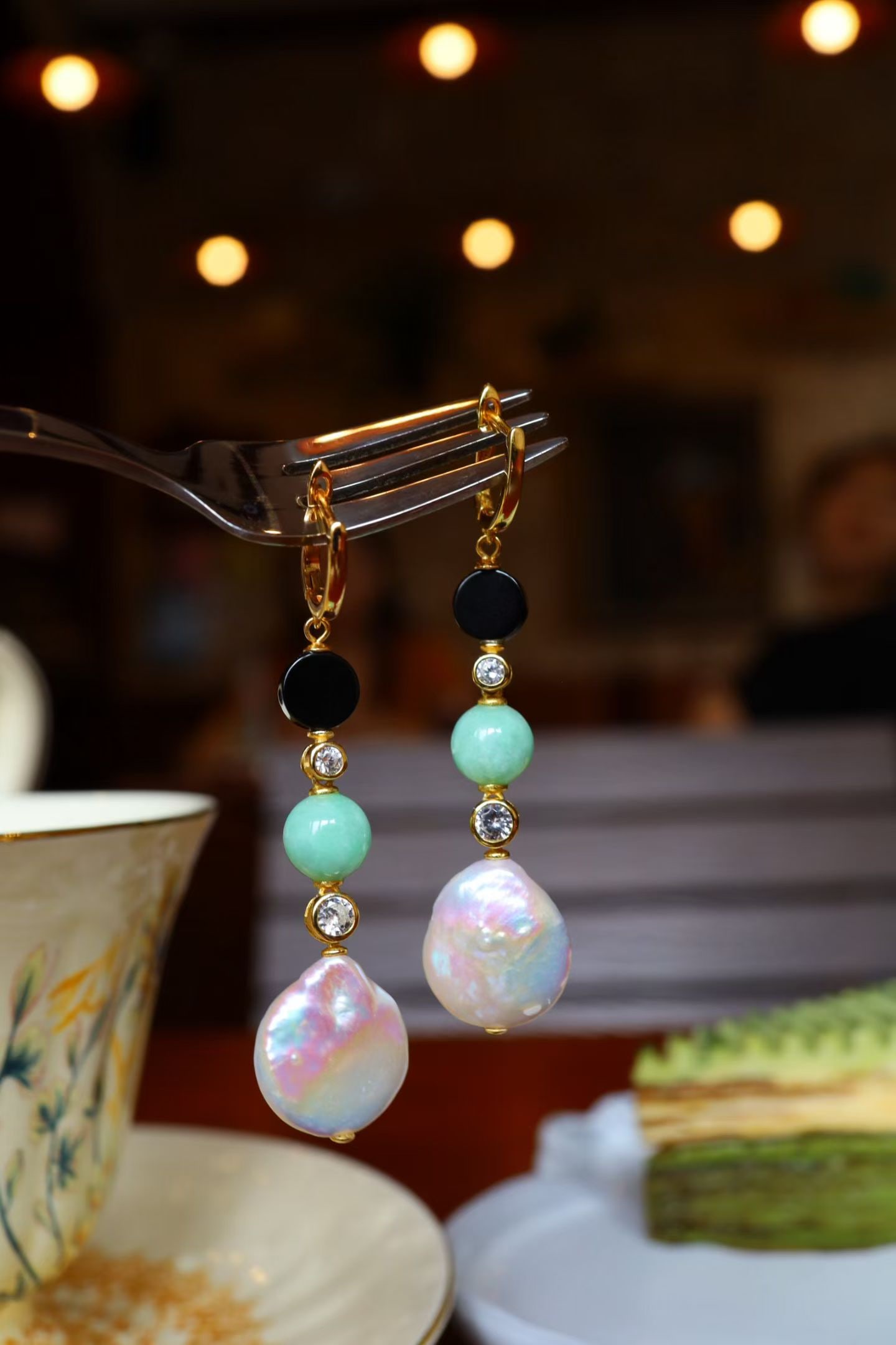 Natural Jadeite Pearl Earrings - 6