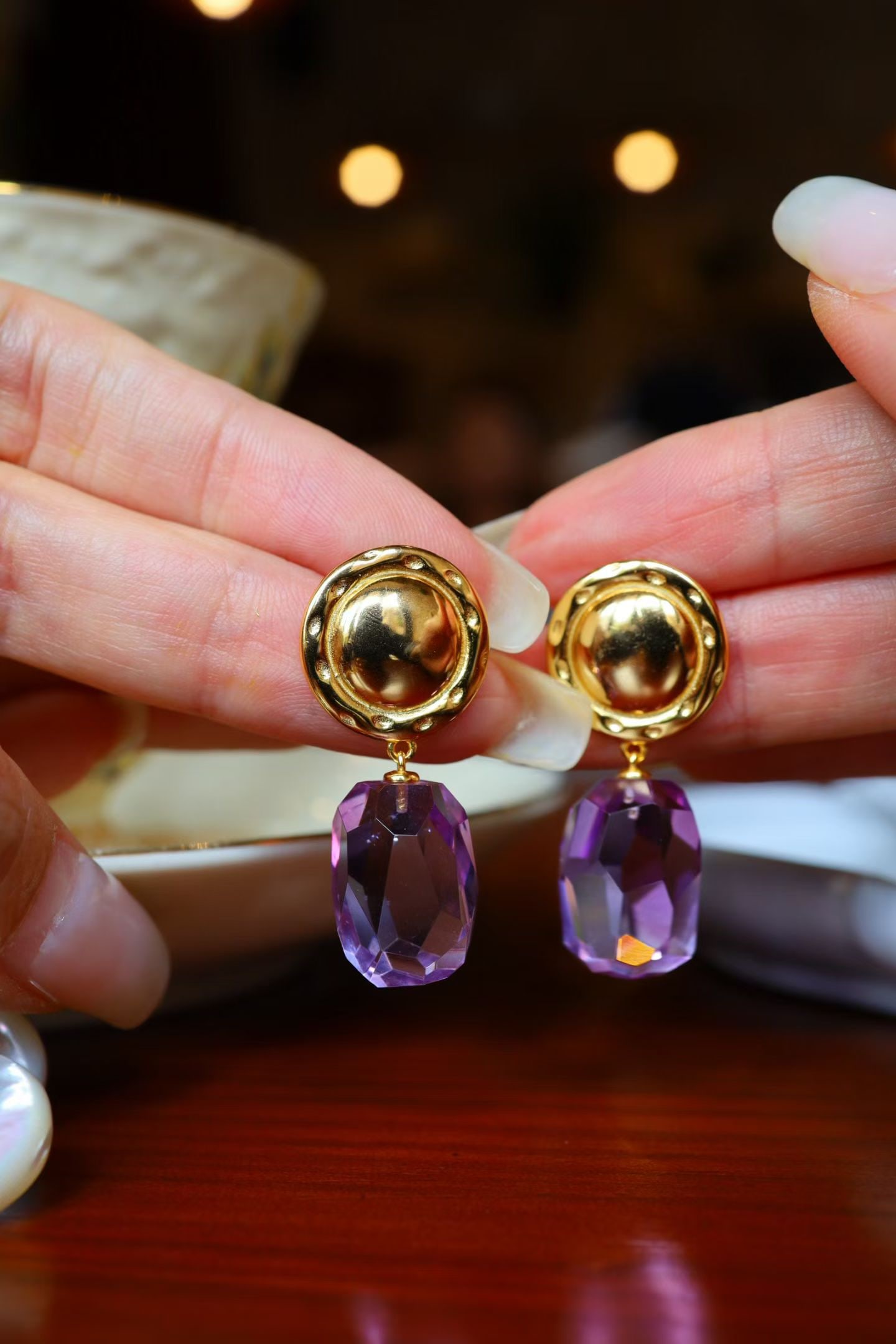 Natural Amethyst Earrings - 2