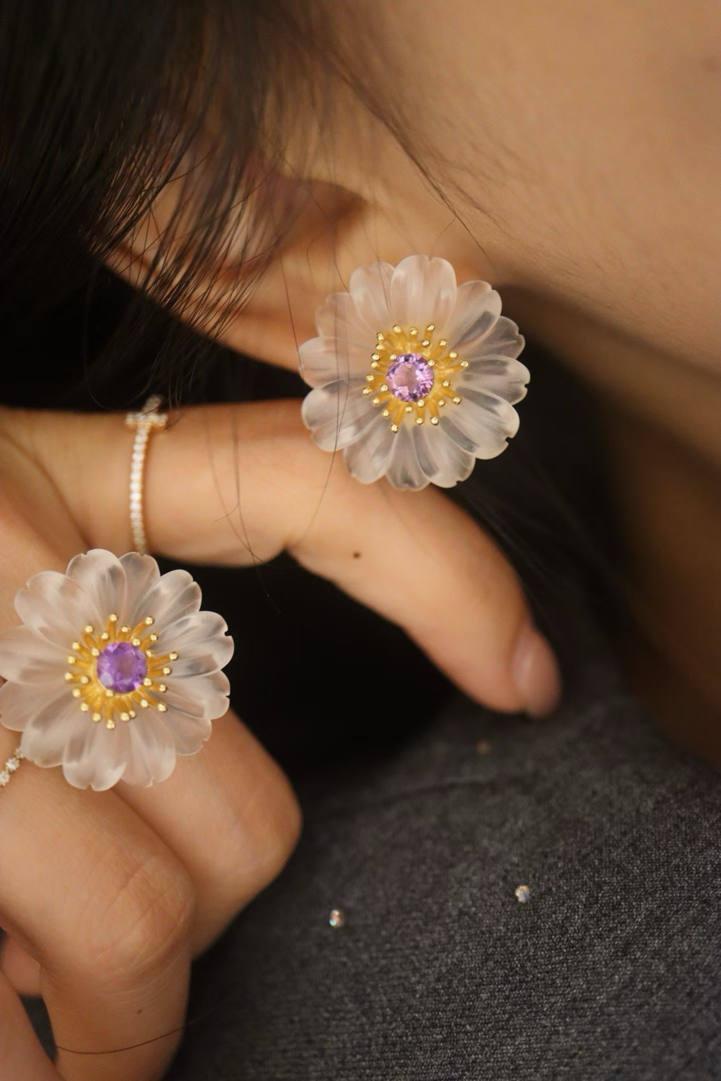 Natural White Crystal Earrings - 6