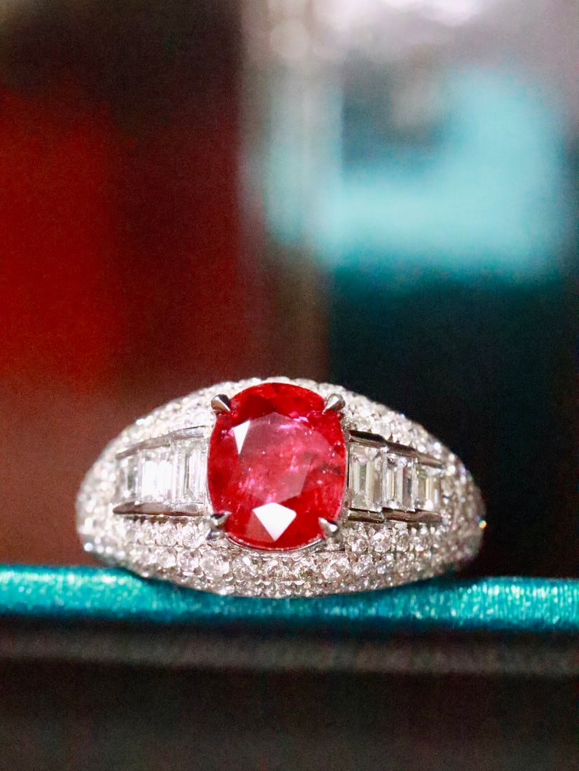 Platinum Natural Unheated Pigeon Blood Ruby Ring - 3