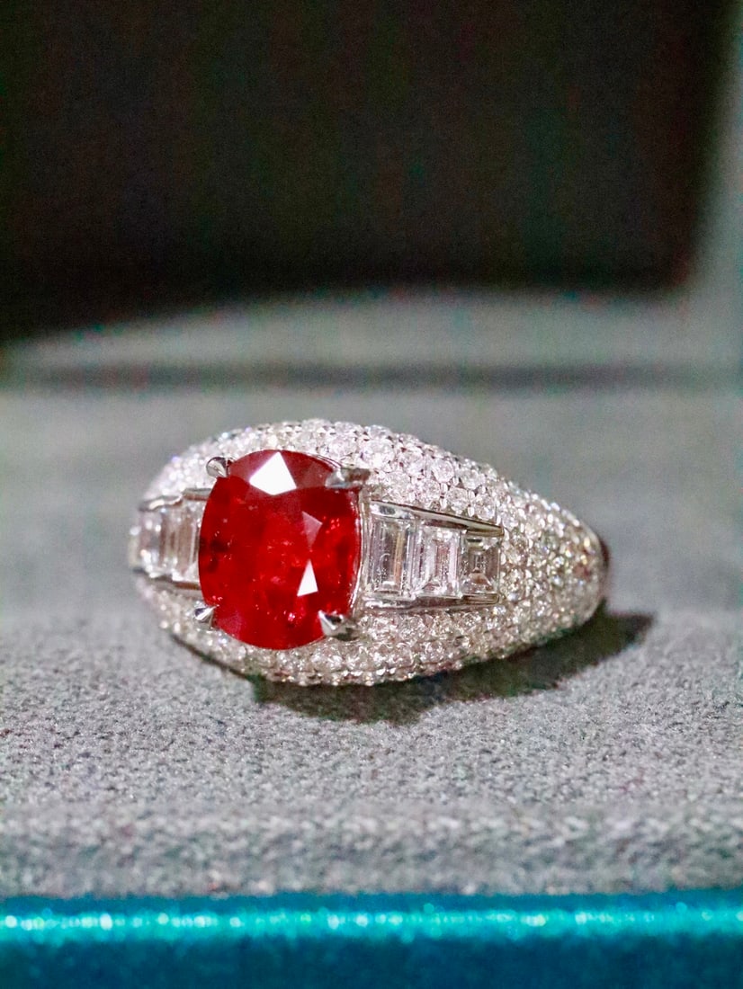 Platinum Natural Unheated Pigeon Blood Ruby Ring - 4