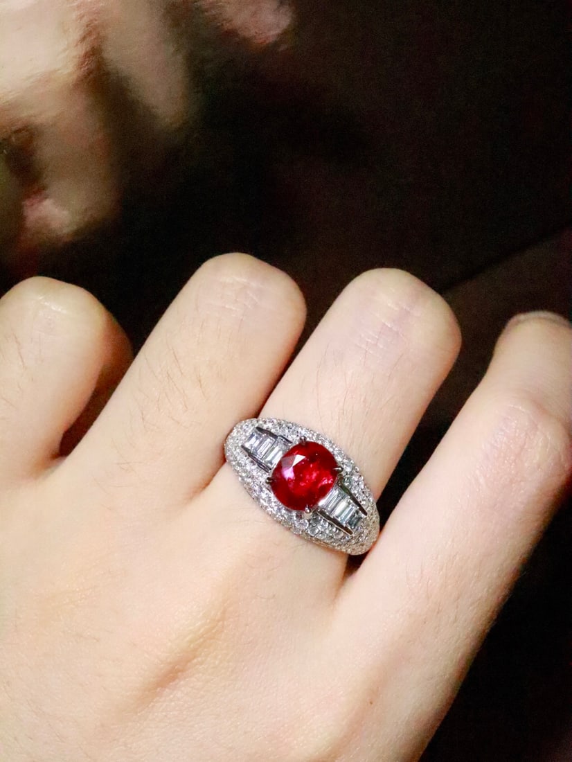Platinum Natural Unheated Pigeon Blood Ruby Ring - 5