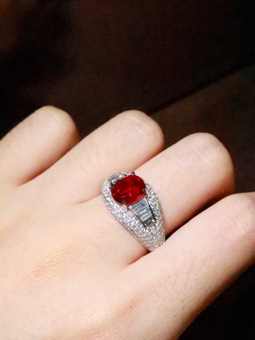 Platinum Natural Unheated Pigeon Blood Ruby Ring - 6