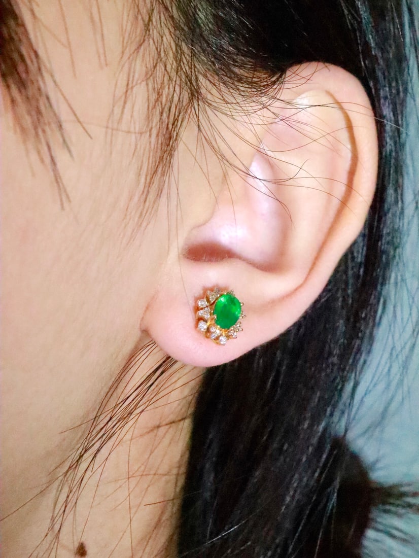 18K Gold Natural Emerald Earrings - 5