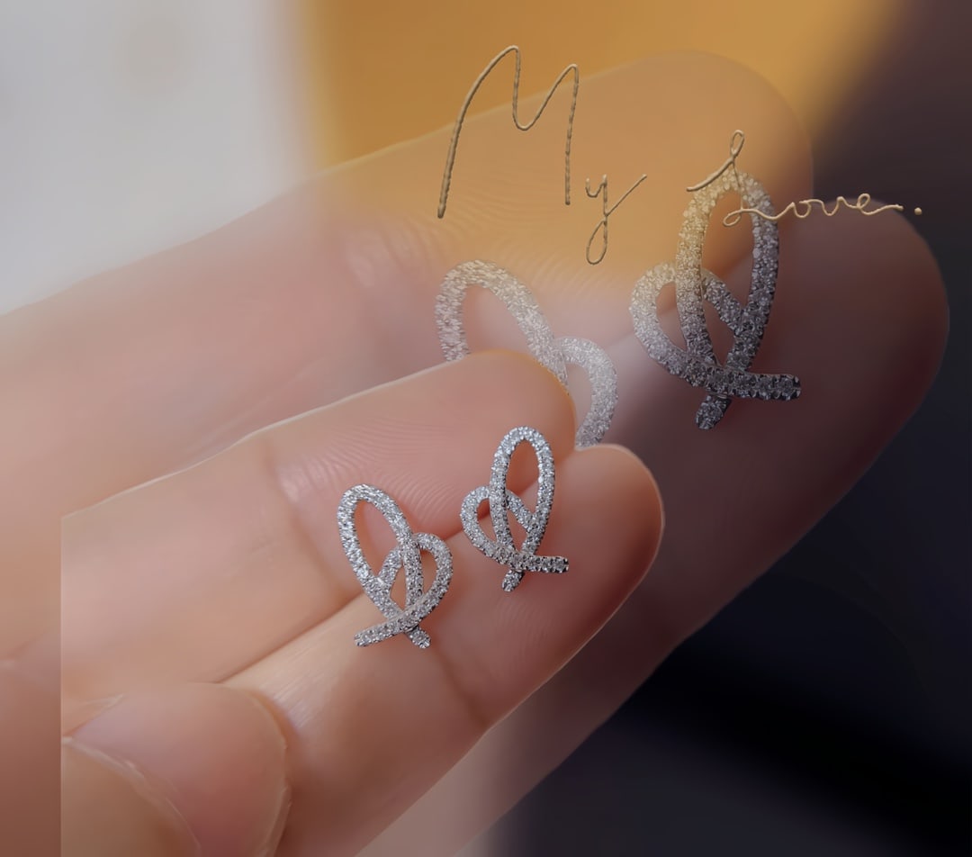 Full Diamond Heart Earrings - 7