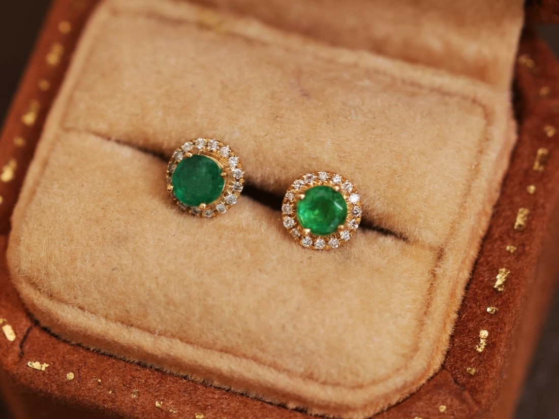 18K Gold Emerald Earrings - 5