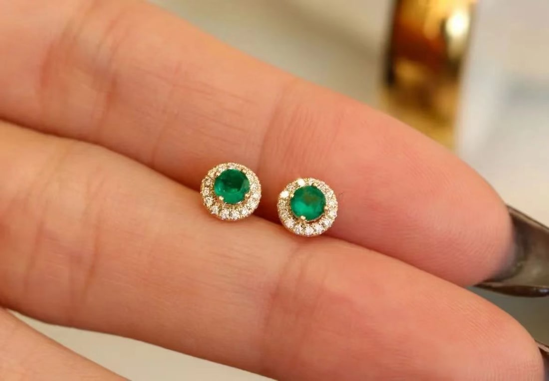 18K Gold Emerald Earrings - 6