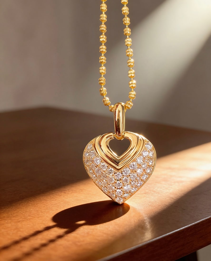 18K Gold Natural Full Diamond Heart Pendant - 2