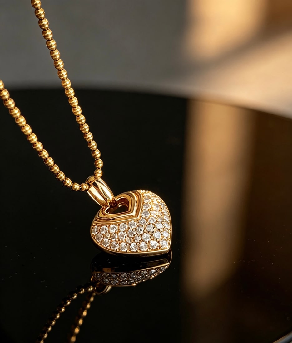18K Gold Natural Full Diamond Heart Pendant - 6