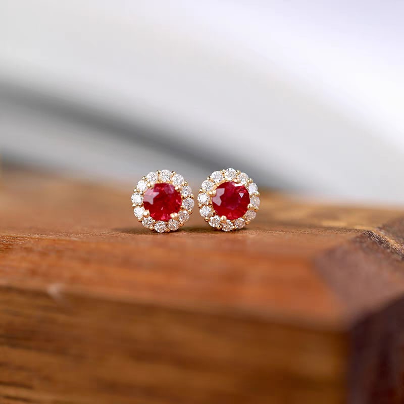 18K Gold Natural Ruby Earrings - 3