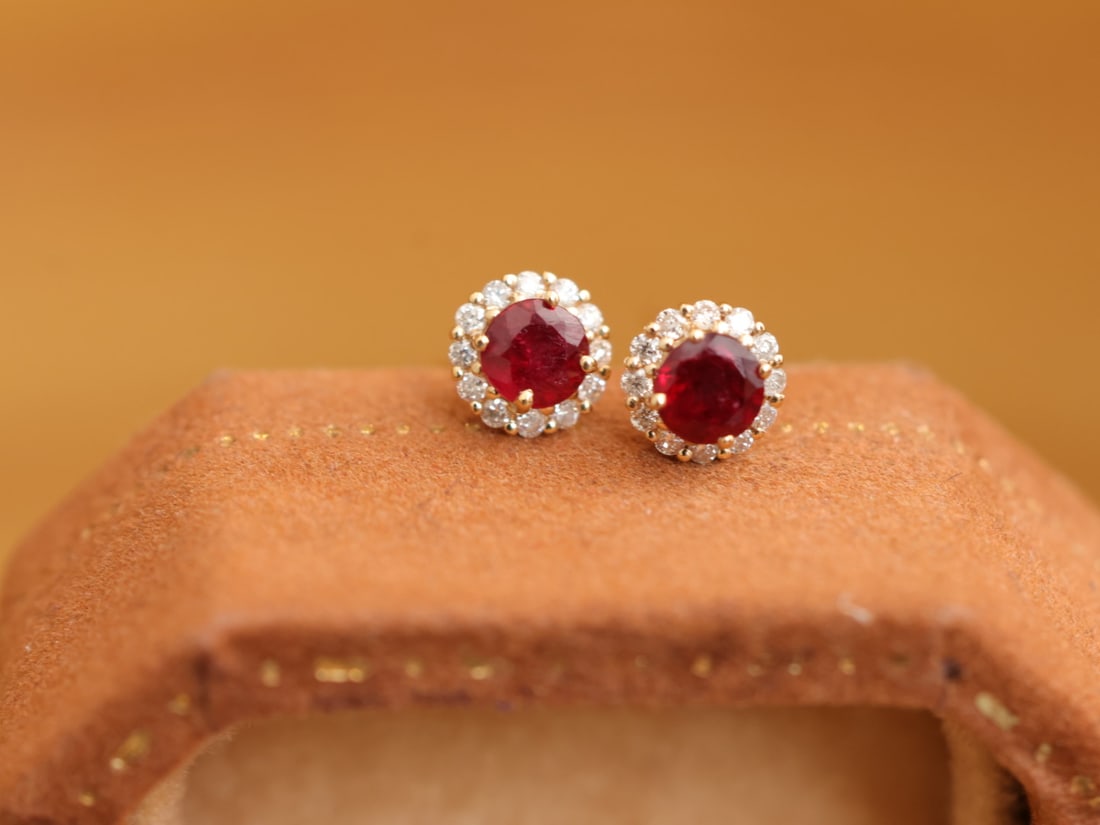 18K Gold Natural Ruby Earrings - 4