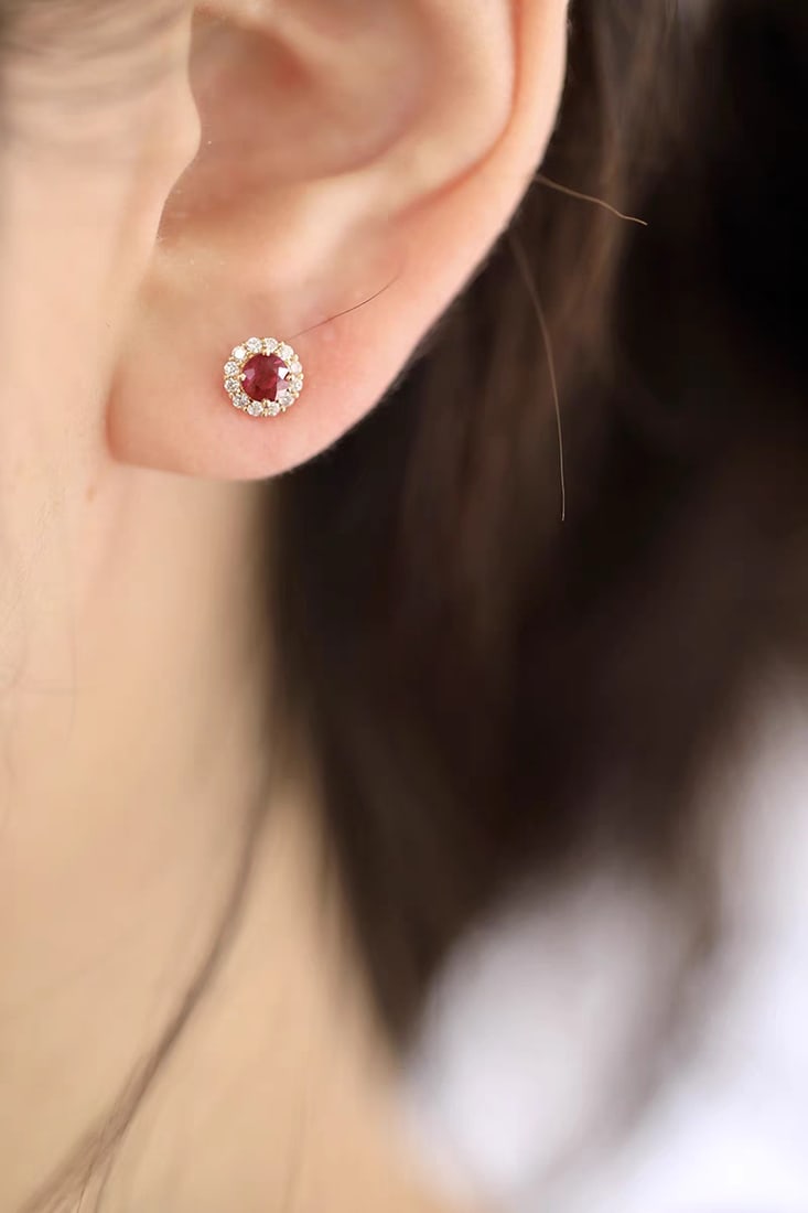 18K Gold Natural Ruby Earrings - 5