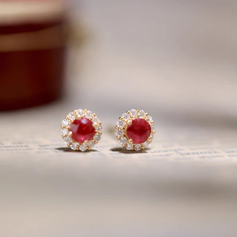 18K Gold Natural Ruby Earrings - 6