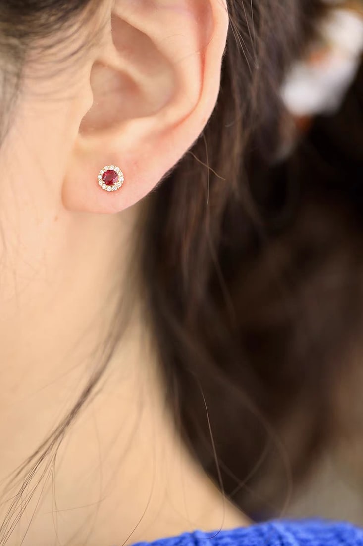 18K Gold Natural Ruby Earrings - 7