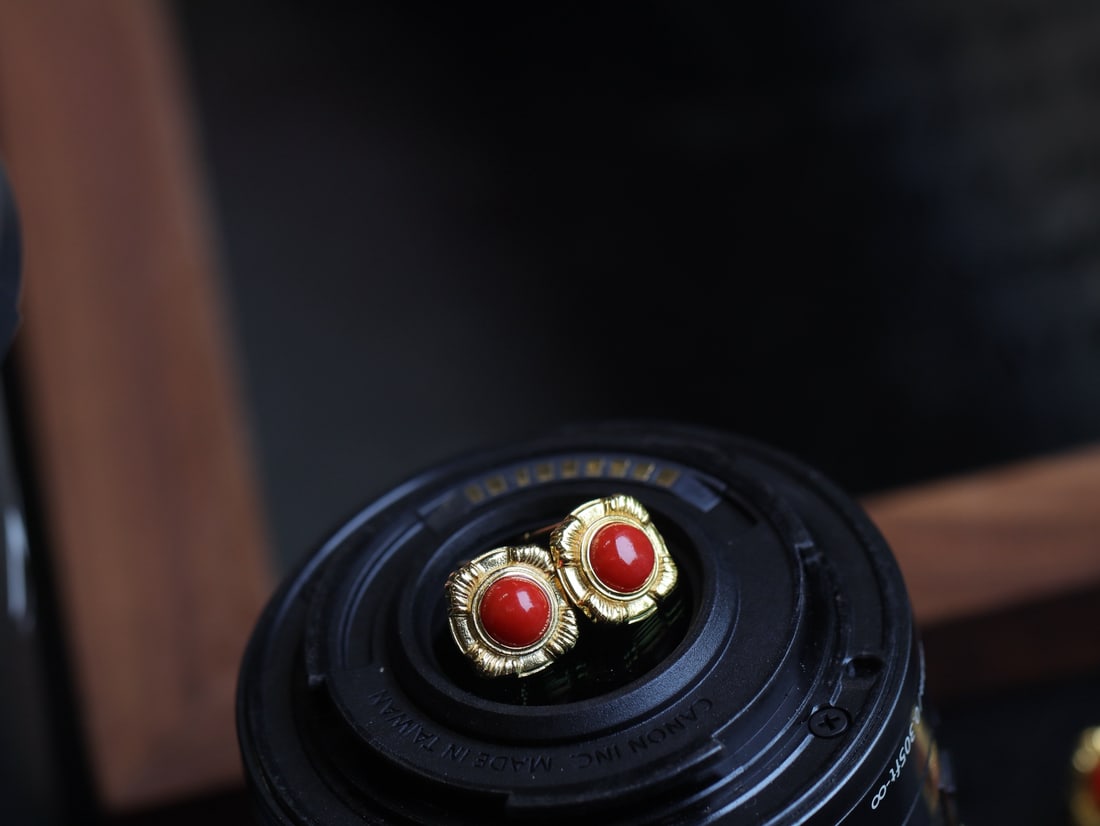 S925 Silver Natural Red Coral Earrings - 2