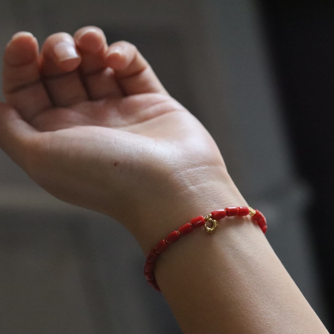 18K Gold Natural Red Coral Bracelet - 5