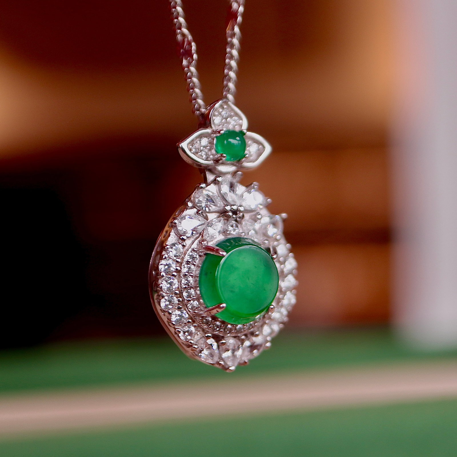 S925 Silver Natural Jadeite Round Pendant - 2
