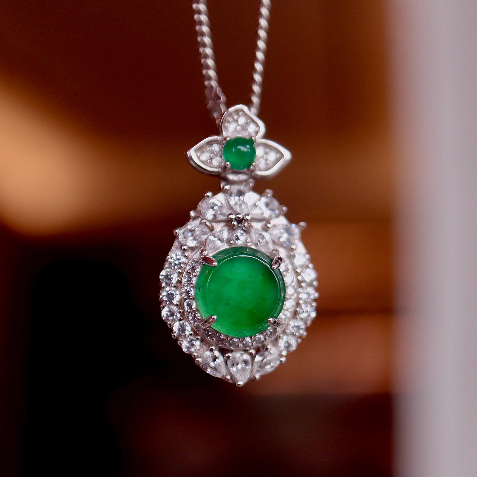 S925 Silver Natural Jadeite Round Pendant - 5
