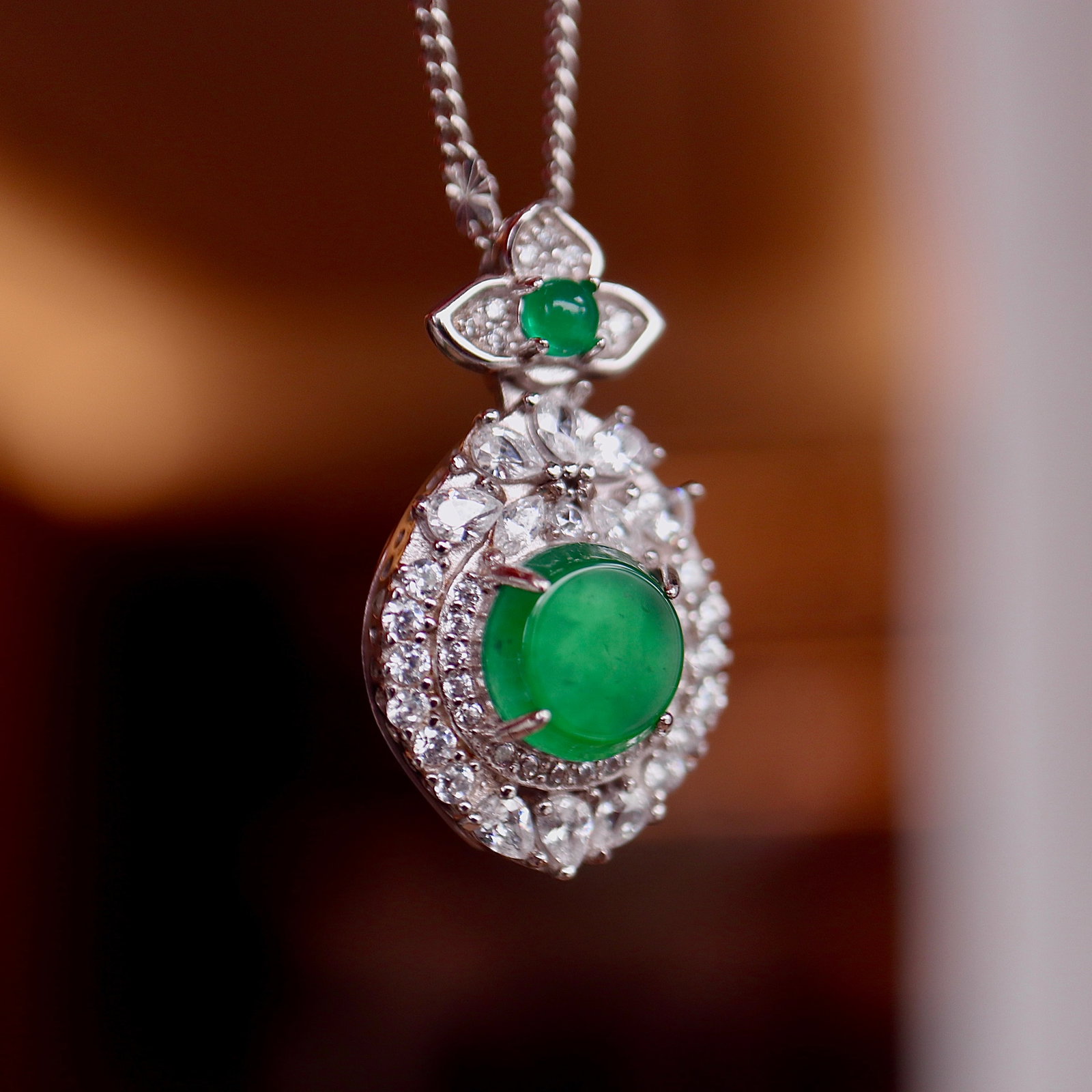S925 Silver Natural Jadeite Round Pendant - 6