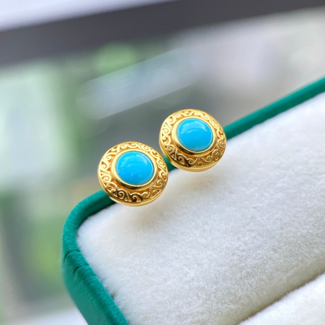 S925 Silver Natural Turquoise Earrings - 2