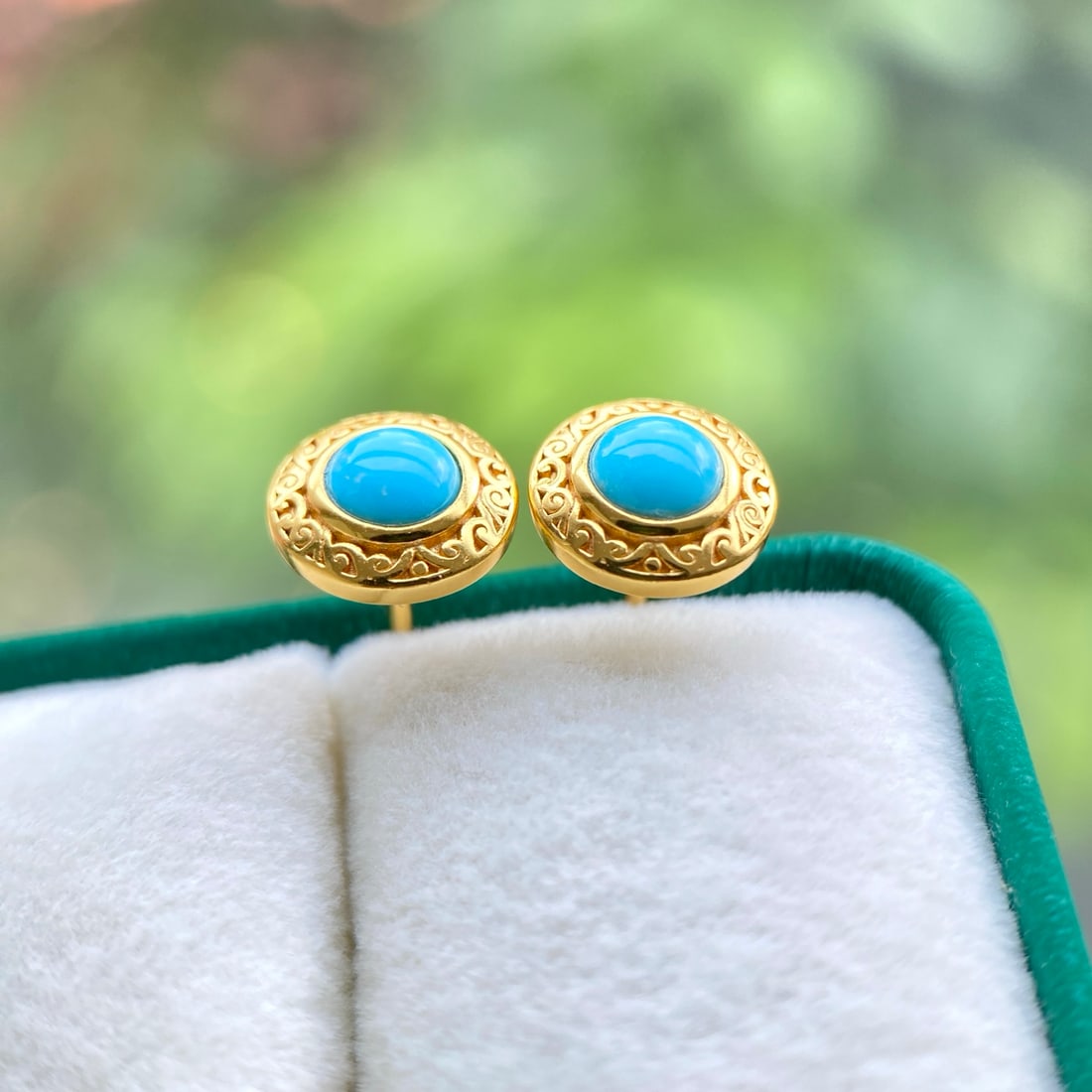 S925 Silver Natural Turquoise Earrings - 3