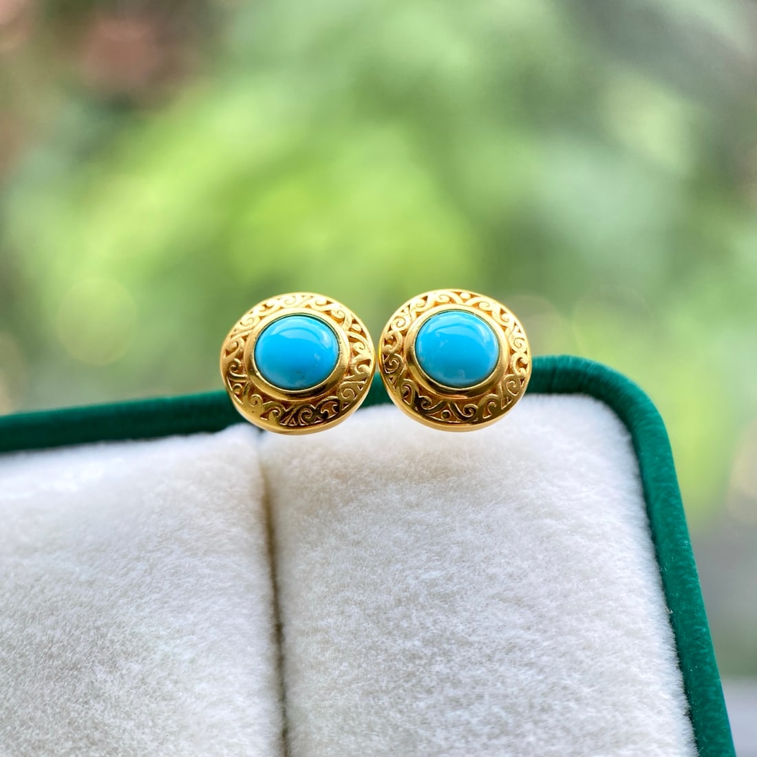 S925 Silver Natural Turquoise Earrings - 4