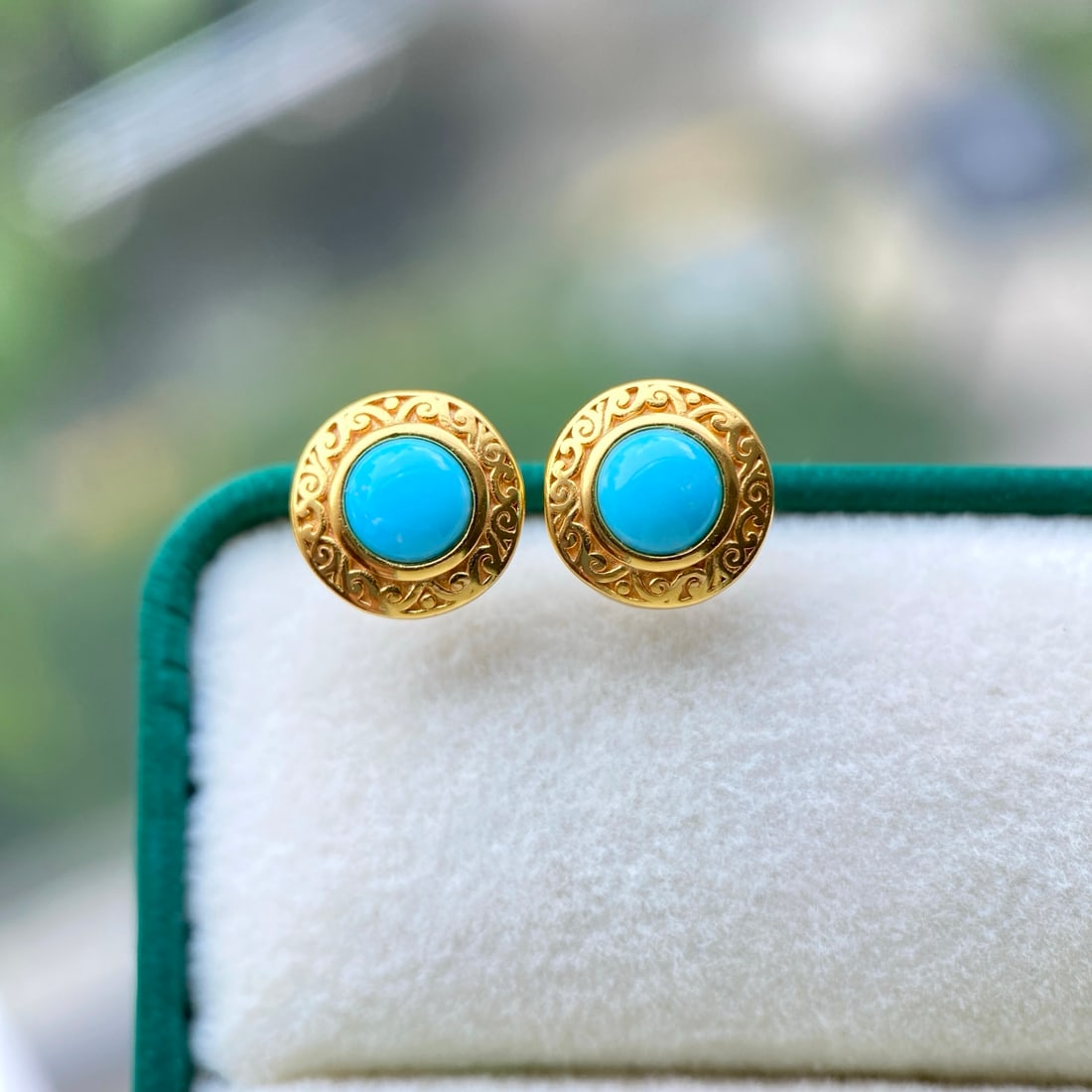 S925 Silver Natural Turquoise Earrings - 7