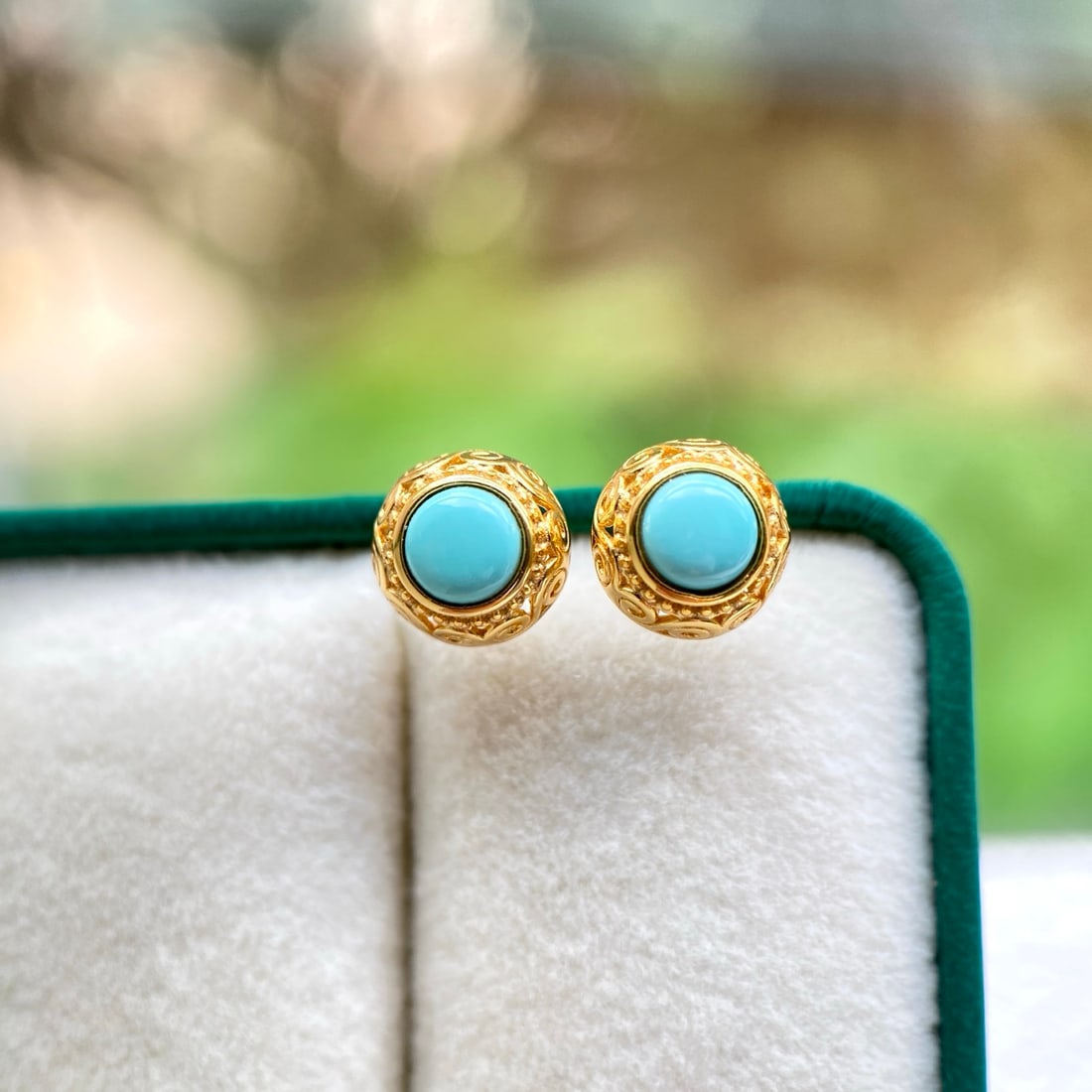 S925 Silver Natural Turquoise Earrings - 2