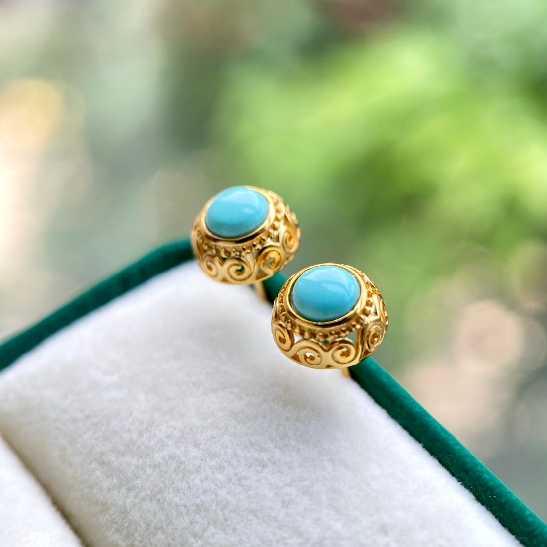 S925 Silver Natural Turquoise Earrings - 4