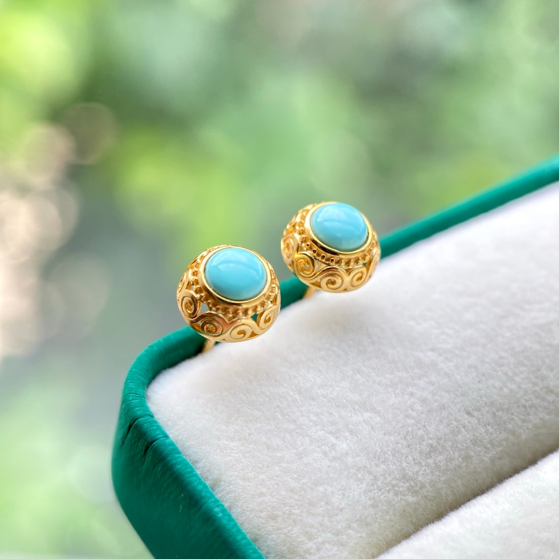 S925 Silver Natural Turquoise Earrings - 5