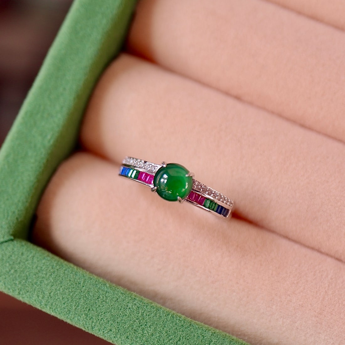 Sterling Silver Natural Jadeite Ring - 3