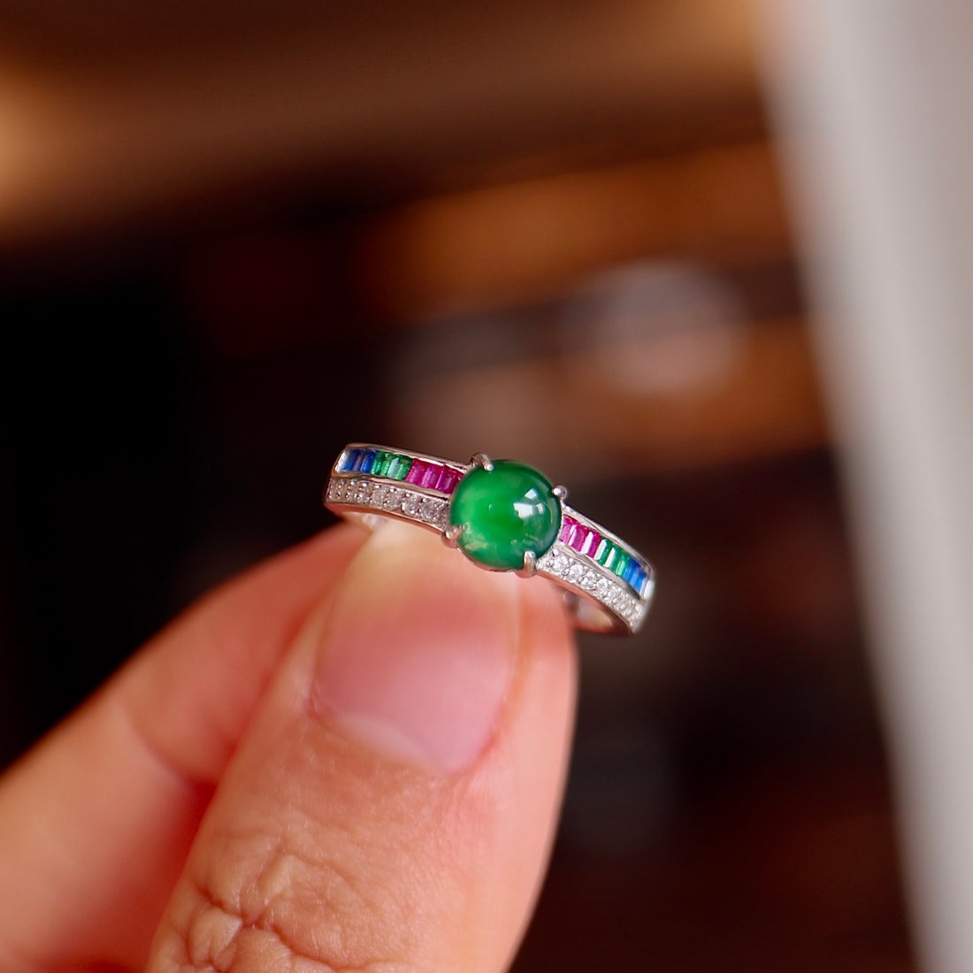 Sterling Silver Natural Jadeite Ring - 4