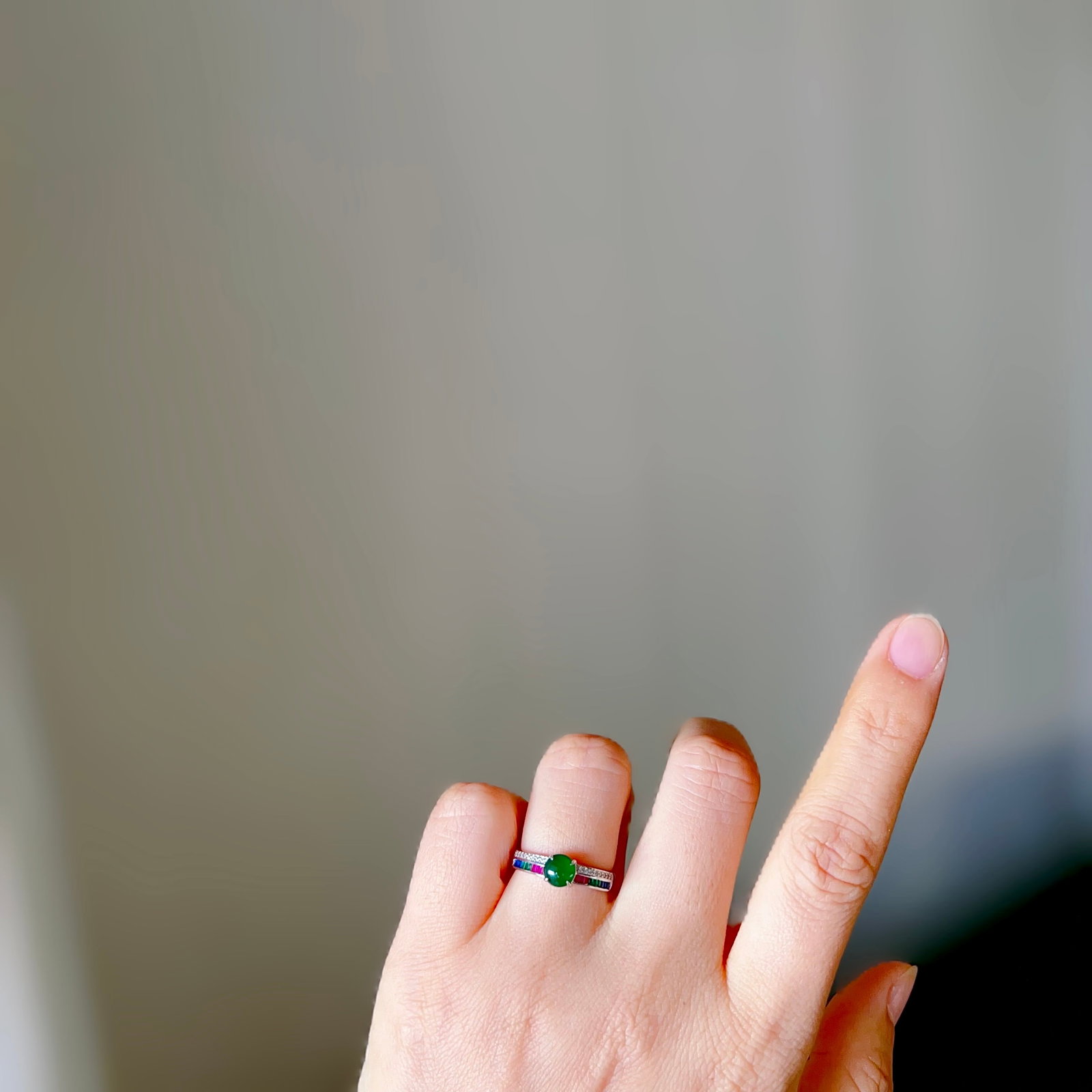 Sterling Silver Natural Jadeite Ring - 6