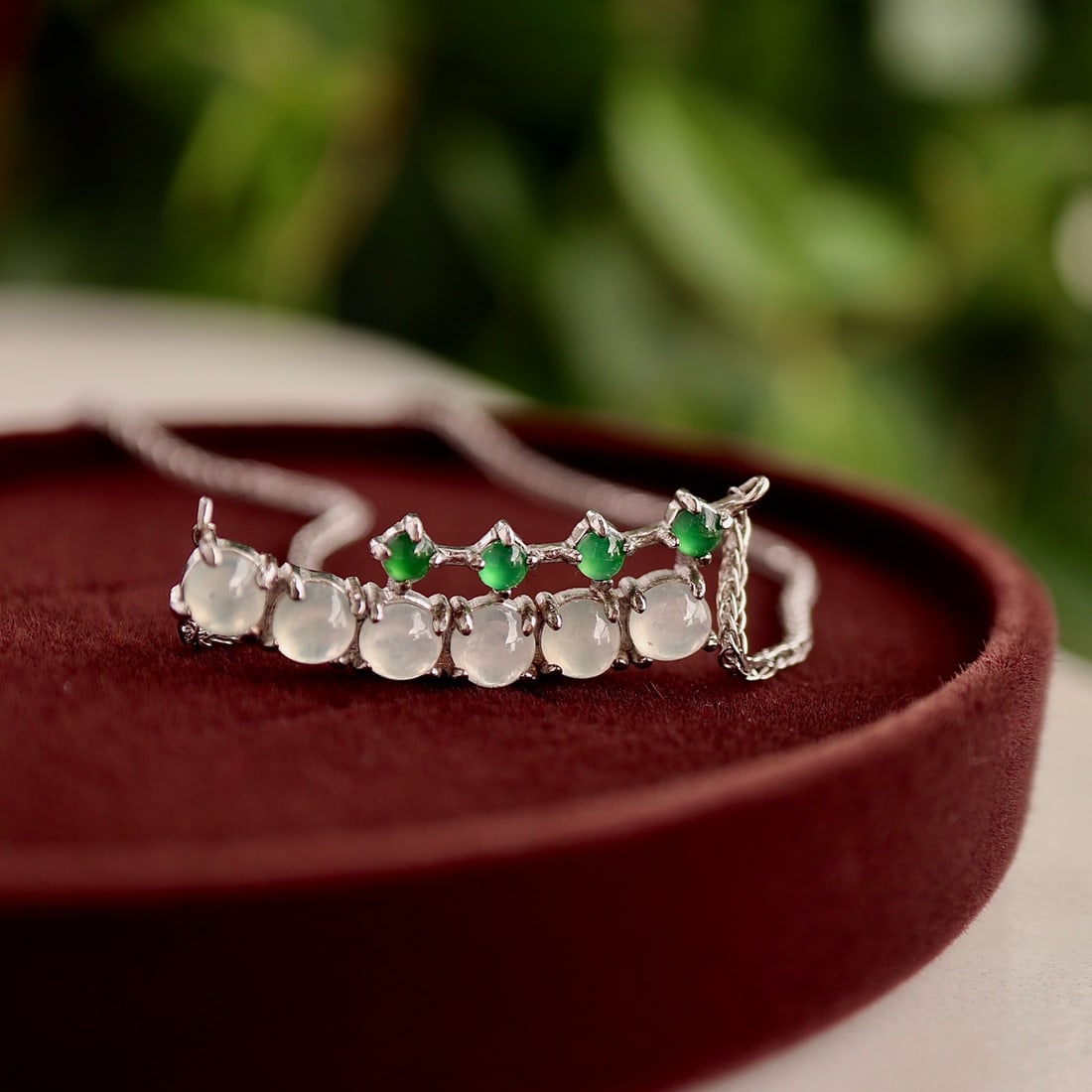 S925 Silver Natural White Ice Jade Necklace - 3