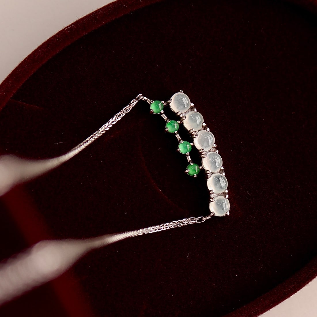 S925 Silver Natural White Ice Jade Necklace - 6
