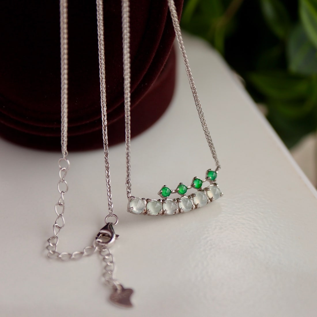S925 Silver Natural White Ice Jade Necklace - 7