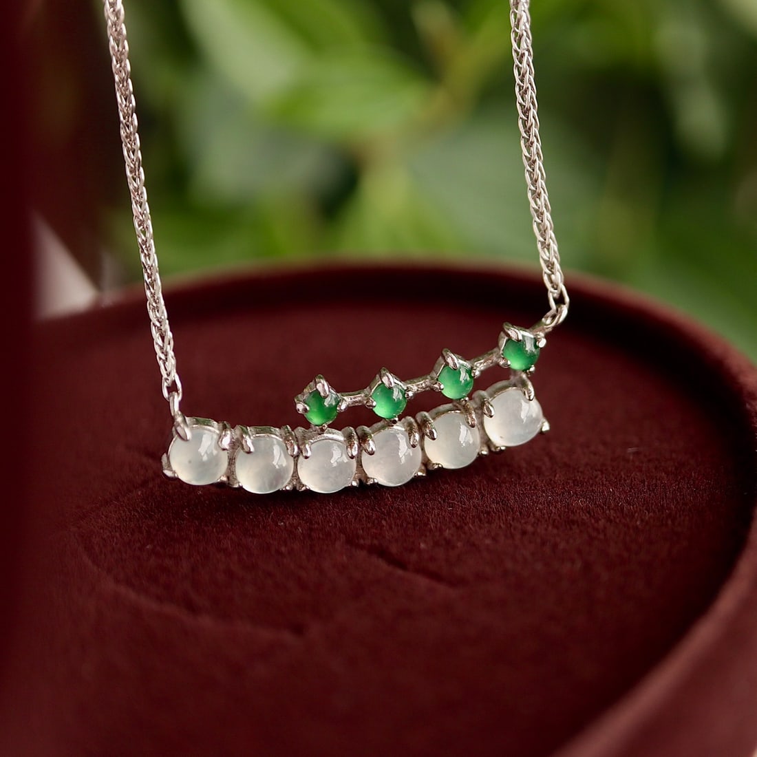 S925 Silver Natural White Ice Jade Necklace - 8